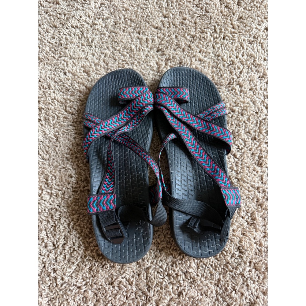 Airwalk Womens Sport Sandals Teal Pink Chevron Strappy Toe Loop Hiking Shoes 9